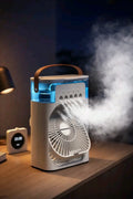 Portable Mist Cooling Fan With Water Spray, 3 Speed Airflow, 750ml Water Tank, LED Light & Timer – Desktop Personal Air Cooler Fan